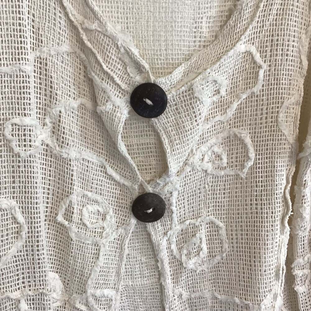 Frazzle Beige Textured Open-Knit Button-Front Cardigan XXL Boho Coverup - Picture 3 of 8